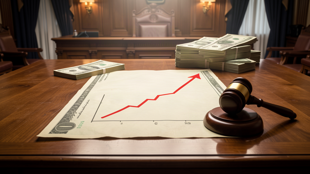 A giant bill with a 10-year amortization chart on a courtroom table